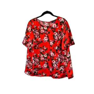 NWOT Roaman’s Red Floral Flounce Sleeve Blouse 18W